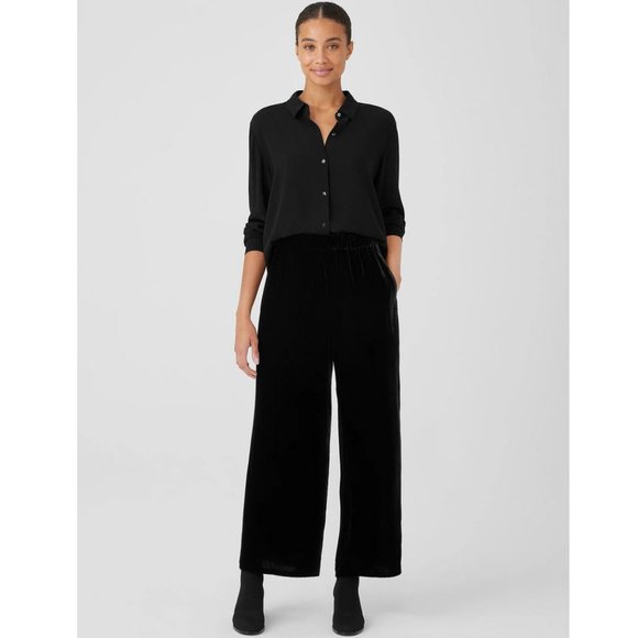 Eileen Fisher Boho Ankle Length WashableSilk Velvet Blend Black Pants Sz XL